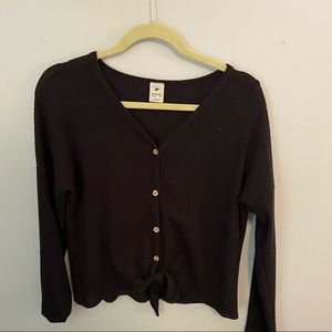 Black button down tie top